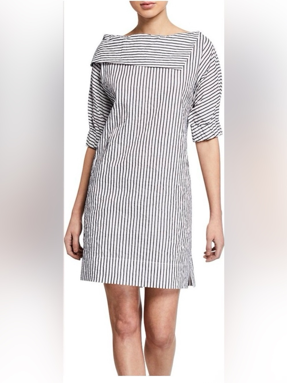 Finley Spectator Portrait Collar Textured Stripe Shift Dress